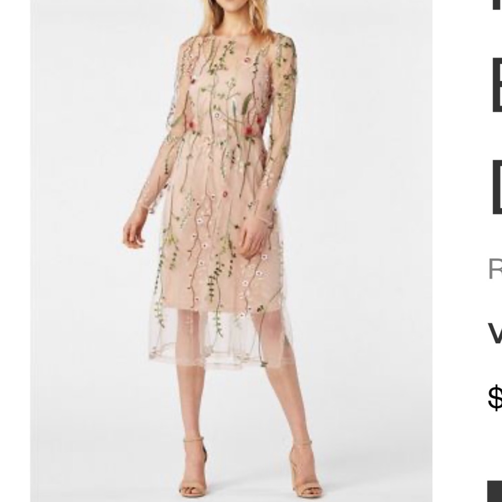 JustFab Blush Pink Floral Embroidered Midi Dress